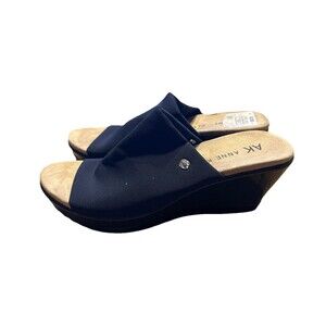 Anne Klein Wedge Platform Sandal Black Canvas Women's 8M